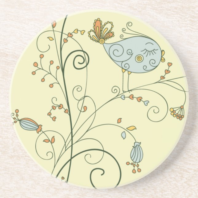 Stylize Female Bluebird on Swirly Flowers Drink Coaster (Front)