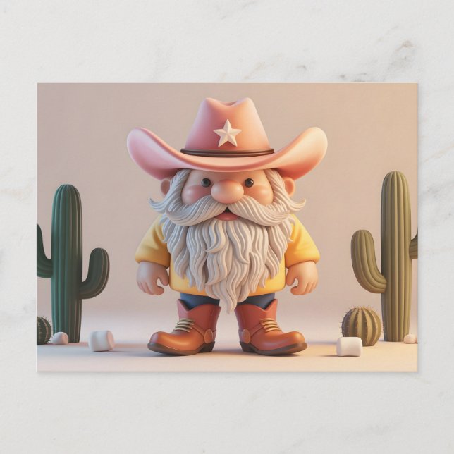 Stylized 3D Cowboy Gnome in Desert Postcard (Front)