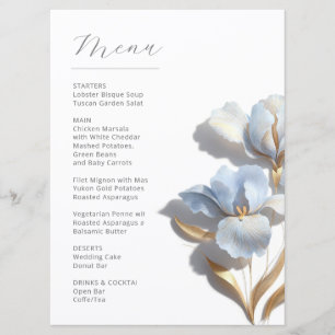 Stylized 3D Lily Flowers Blue Gold Menu