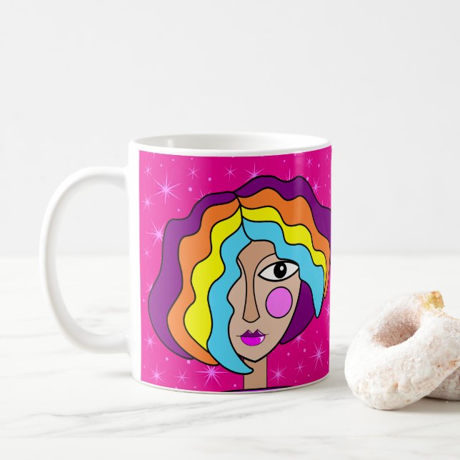 Stylized Abstract Art Face Mug (With Donut)