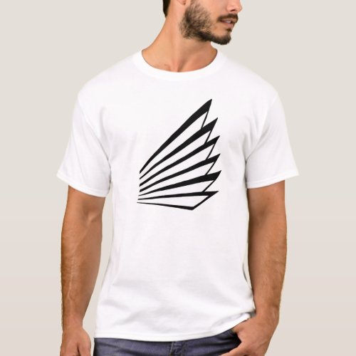 Stylized Abstract Wing _ Black and White Graphic T_Shirt