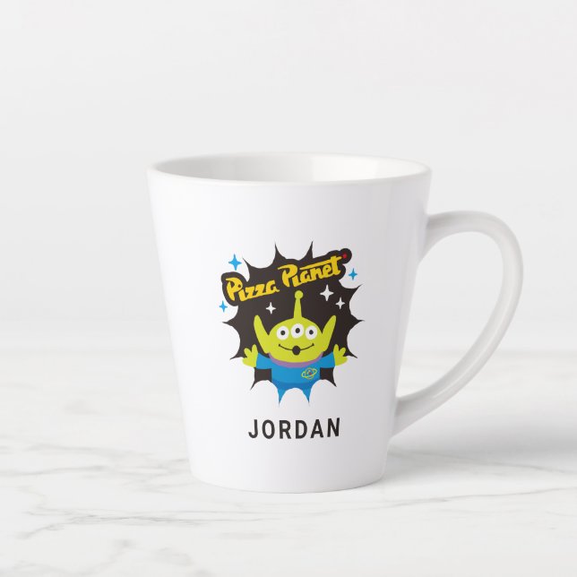 Stylized Alien Pizza Planet Badge Latte Mug (Right)