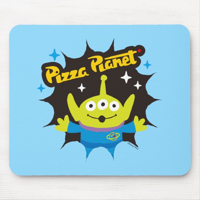 Stylized Alien Pizza Planet Badge Mouse Pad (Front)
