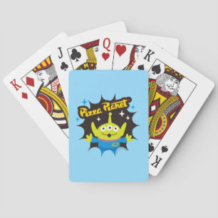 Stylized Alien Pizza Planet Badge Playing Cards