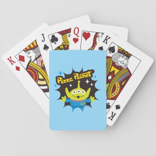 Stylized Alien Pizza Planet Badge Poker Cards