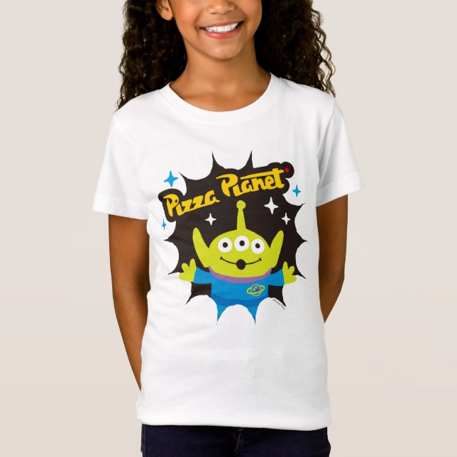 Stylized Alien Pizza Planet Badge T-Shirt (Front)