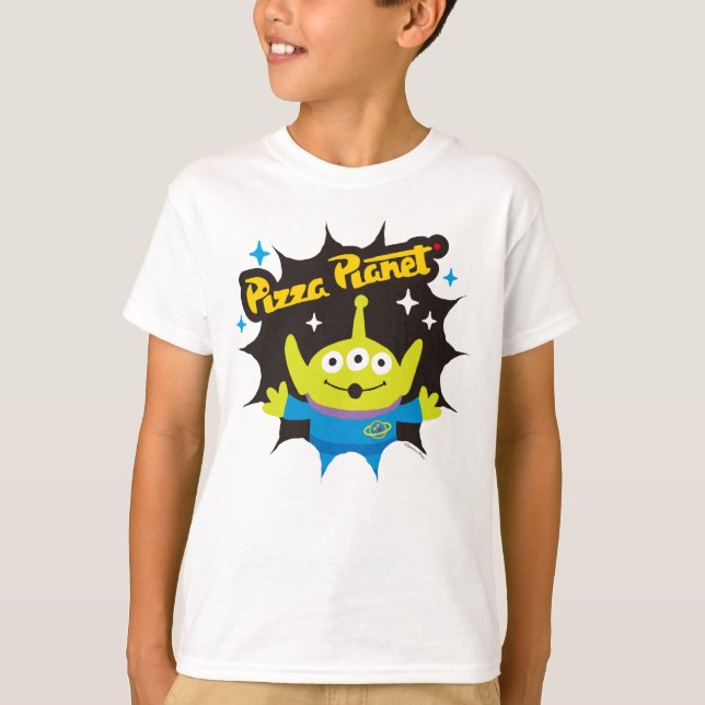 Stylized Alien Pizza Planet Badge T-Shirt (Front)