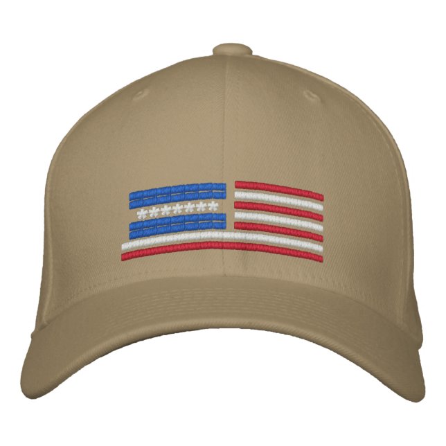 Stylized American Flag Design Embroidered Baseball Cap (Front)