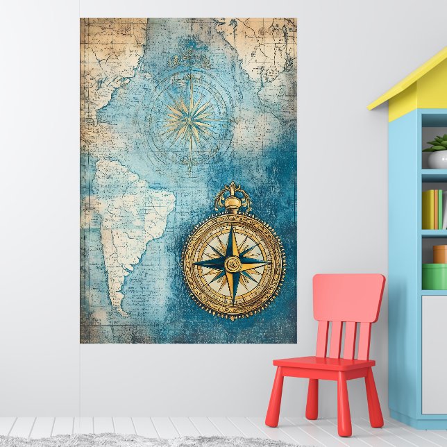 stylized antique map superimposed on a large gold poster (Nursery 1)