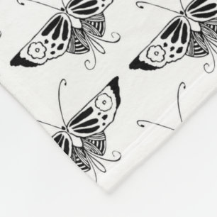 Stylized Art Deco butterfly - black and white Fleece Blanket