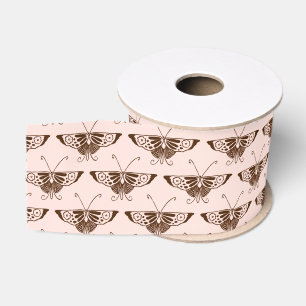 Stylized Art Deco butterfly - chocolate and peach Grosgrain Ribbon