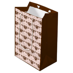 Stylized Art Deco butterfly - chocolate and peach Medium Gift Bag