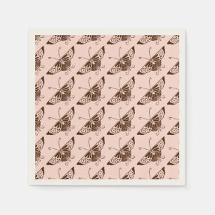 Stylized Art Deco butterfly - chocolate and peach Paper Napkins
