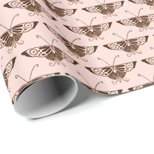 Stylized Art Deco butterfly - chocolate and peach Wrapping Paper