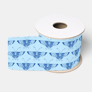 Stylized Art Deco butterfly - cobalt and pale blu Grosgrain Ribbon