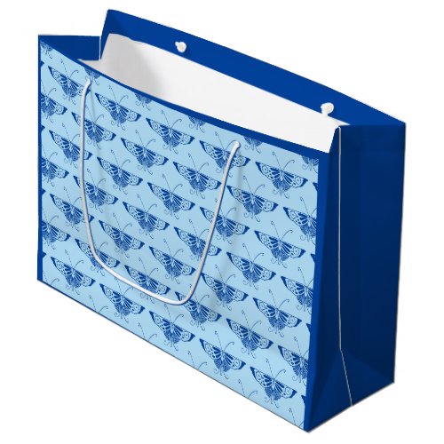 Stylized Art Deco butterfly  _ cobalt and pale blu Large Gift Bag