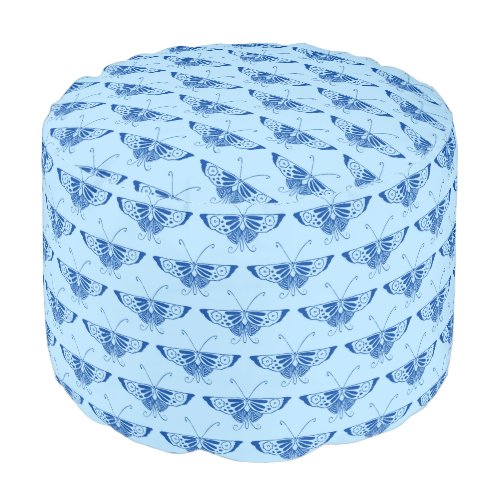 Stylized Art Deco butterfly _ cobalt and pale blue Pouf