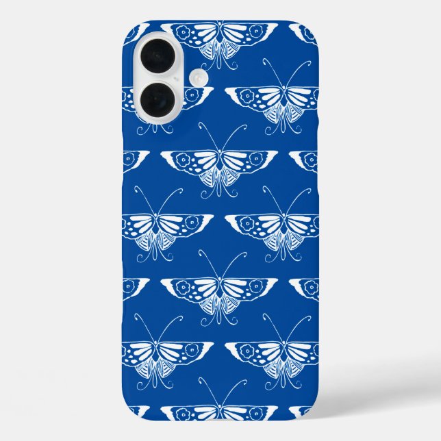 Stylized Art Deco butterfly, cobalt blue and white Case-Mate iPhone Case (Back)