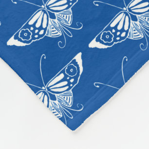 Stylized Art Deco butterfly, cobalt blue and white Fleece Blanket