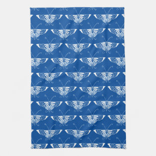 Stylized Art Deco butterfly, cobalt blue and white Kitchen Towel