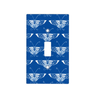 Stylized Art Deco butterfly, cobalt blue and white Light Switch Cover