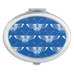 Stylized Art Deco butterfly, cobalt blue and white Mirror For Makeup