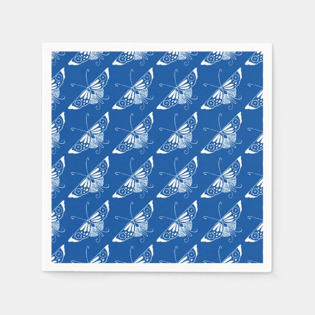 Stylized Art Deco butterfly, cobalt blue and white Napkins (Front)