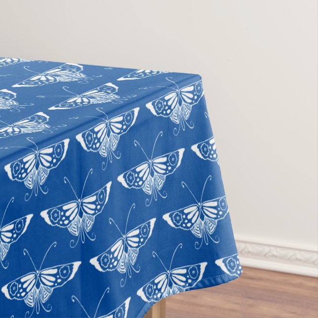 Stylized Art Deco butterfly, cobalt blue and white Tablecloth (In Situ)