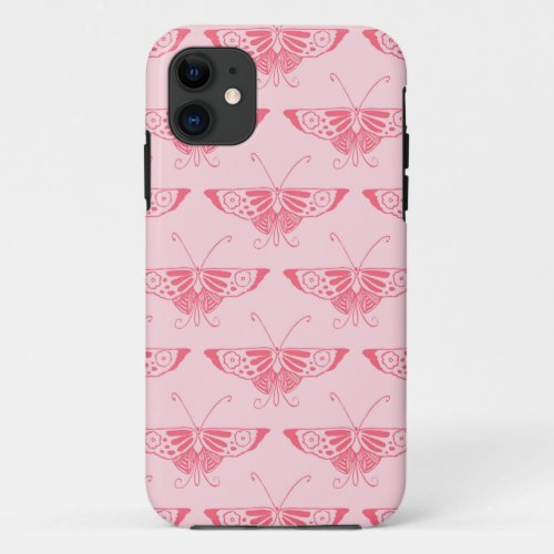 Stylized Art Deco butterfly _ coral pink iPhone 11 Case