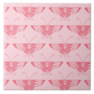 Stylized Art Deco butterfly - coral pink Ceramic Tile