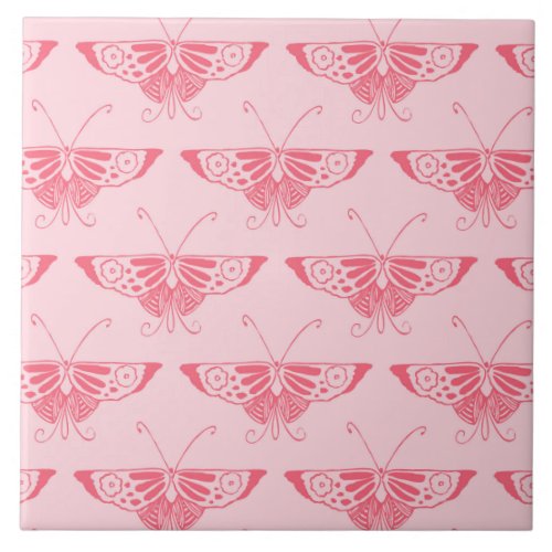 Stylized Art Deco butterfly _ coral pink Ceramic Tile