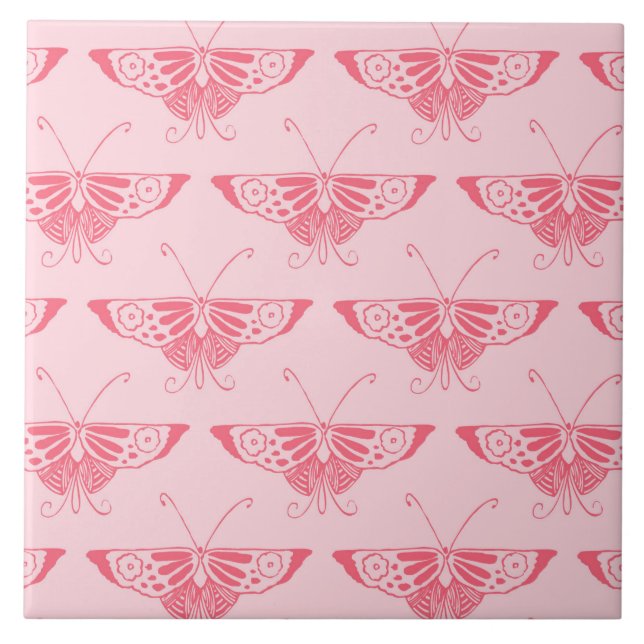 Stylized Art Deco butterfly - coral pink Ceramic Tile (Front)