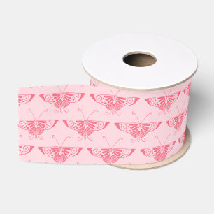 Stylized Art Deco butterfly - coral pink Grosgrain Ribbon