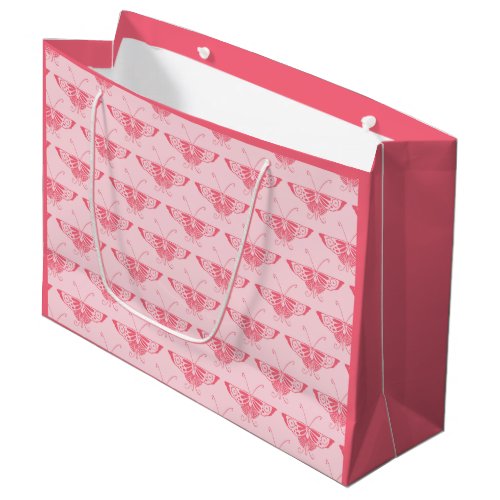 Stylized Art Deco butterfly _ coral pink Large Gift Bag