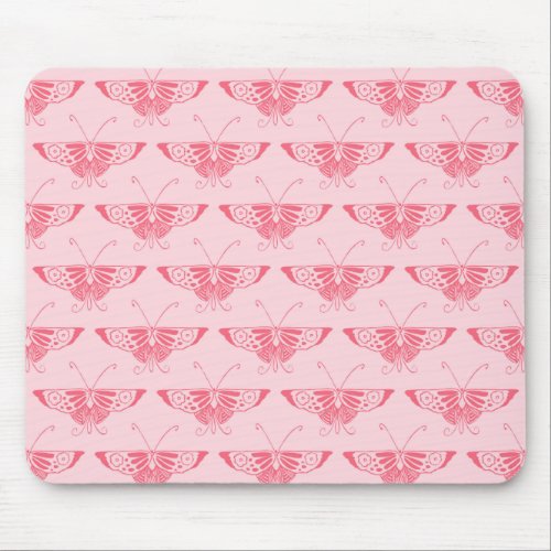 Stylized Art Deco butterfly _ coral pink Mouse Pad
