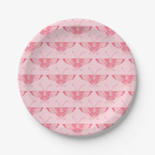 Stylized Art Deco butterfly - coral pink Paper Plates