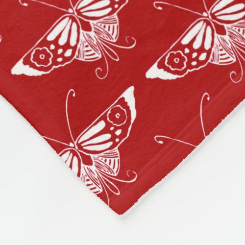 Stylized Art Deco butterfly _ dark red and white Fleece Blanket