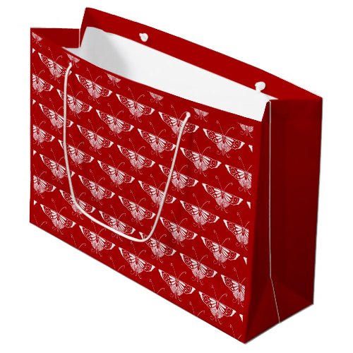 Stylized Art Deco butterfly _ dark red and white Large Gift Bag