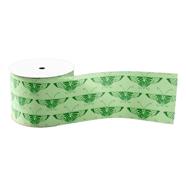Stylized Art Deco butterfly - emerald green Grosgrain Ribbon (Spool)