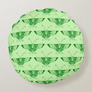 Stylized Art Deco butterfly - emerald green Round Pillow