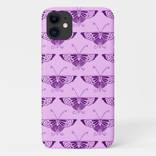 Stylized Art Deco butterfly _ purple and orchid iPhone 11 Case