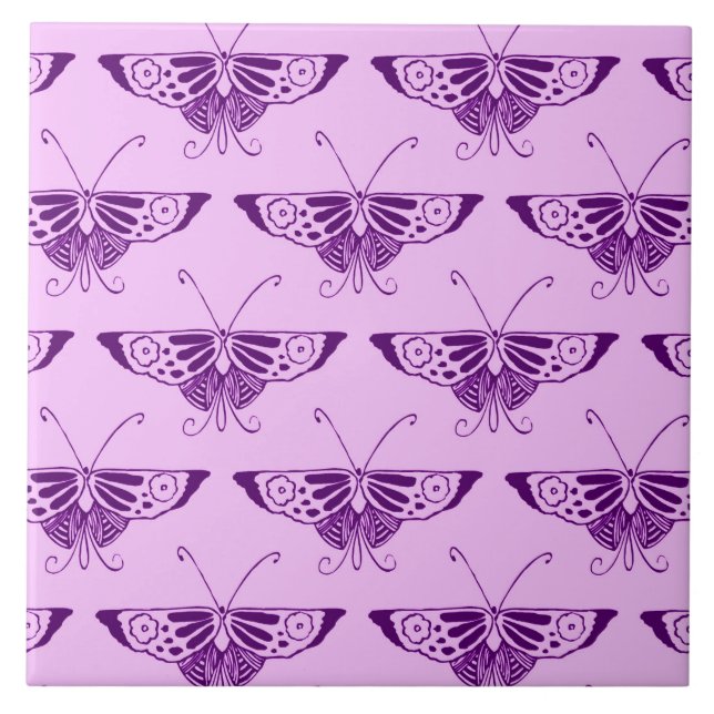 Stylized Art Deco butterfly - purple and orchid Ceramic Tile (Front)