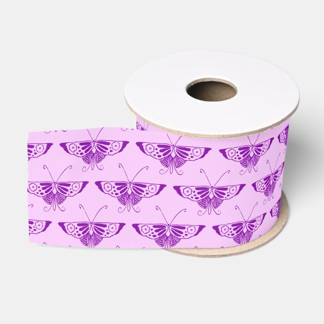 Stylized Art Deco butterfly - purple and orchid Grosgrain Ribbon (Spool)