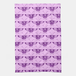 Stylized Art Deco butterfly - purple and orchid Kitchen Towel