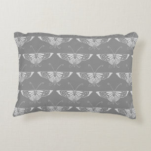 Stylized Art Deco butterfly, shades of grey / gray Accent Pillow