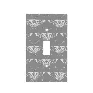 Stylized Art Deco butterfly, shades of grey / gray Light Switch Cover