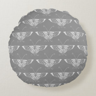 Stylized Art Deco butterfly, shades of grey / gray Round Pillow