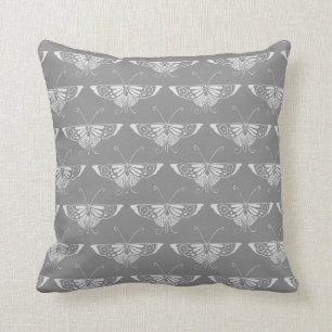 Stylized Art Deco butterfly, shades of grey / gray Throw Pillow