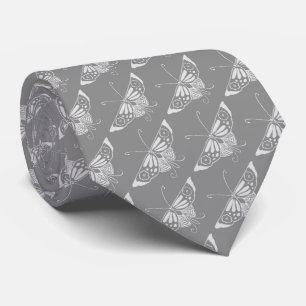 Stylized Art Deco butterfly, shades of grey / gray Tie