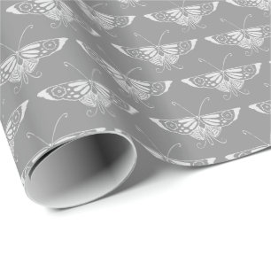 Stylized Art Deco butterfly, shades of grey / gray Wrapping Paper